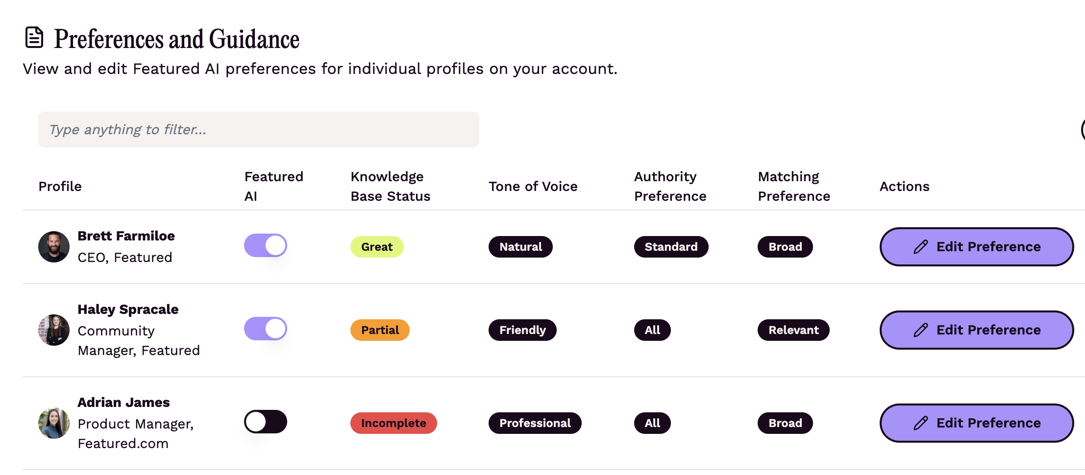 Featured AI Preferences