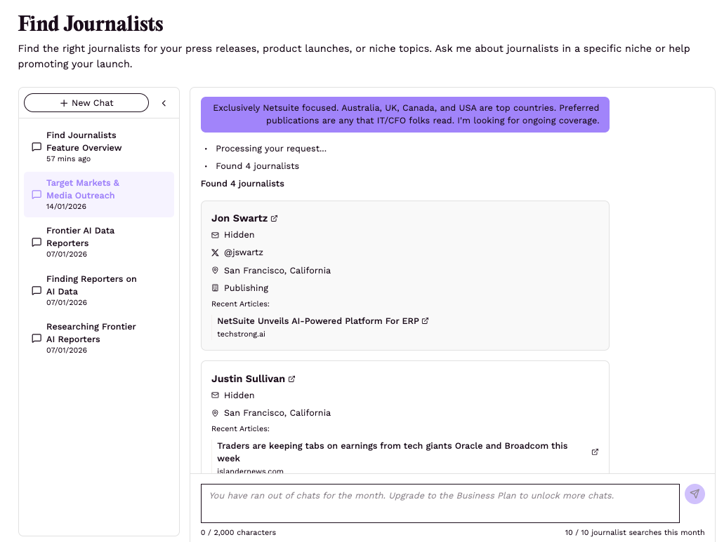 Find journalists by industry